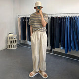 Aidase Mens Cotton Linen Casual Straight Leg Cinch Pants Genderless 2024 New Summer Fashion Simple Youth Thin Solid Color Pants Unisex aidase-shop