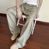 AIDASE  -  Daily Casual Loose Straight Bottoms Men Vintage Draped Lace-up Pleated Trouesrs For Mens Spring Fashionable Striped Pants aidase-shop