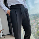 Men British Style Suits Pants New Male Solid High Waist Trousers High Quality Men Formal Slim Fit Business Casual Suit Pants aidase-shop