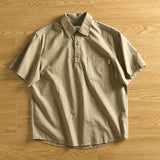 AIDASE  -  Men's Khaki Cotton Short Sleeve Polo Shirt Casual Button Loose Fit Breathable Workwear Daily Tops aidase-shop