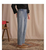 AIDASE  -  Vintage Cotton Men Jeans Suit Pants Elastic High Waisted Straight Trousers British Business Style  Casual Naples Denim Pant aidase-shop