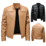 AIDASE  -  Men's Men's Leather Jacket Male Teen Stand-up Collar Punk Men's Locomotive Leather Jacket aidase-shop