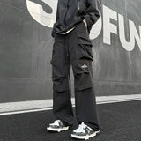 AIDASE  -  Men’s Soild Street Cargo Pants Summer SportsTrousers Parachute Pants Drawstring  Sweatpants Big Pocket Overalls Black Blue aidase-shop