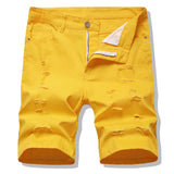AIDASE  -  Men Summer Denim Shorts Holes Ripped Cotton Jeans Y2K Pure Color Knee Length Slim Straight Stretch Breeches White Red Green aidase-shop