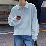 AIDASE  -  Men Shirt Solid Color Lapel Long Sleeve Korean Style Casual Men Clothing Streetwear Loose Fashion Leisure Male Tee Tops aidase-shop