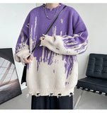Aidase Purple sweater man Ripped Punk Knitted Sweaters Men Oversized Harajuku Streetwear Sweaters Winter Couples Fashion Knit Pullovers