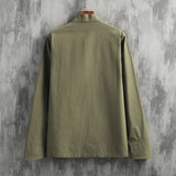 AIDASE  -  Vintage Chinese Sloping Shoulder Design Shirts For Men Spring  Autumn Long Sleeved Stand Collar Tang Style Top Fashion Cardigan aidase-shop
