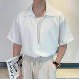 AIDASE  -  Simple Men's Shirts Fake Two-piece Solid Color Lapel Short Sleeved Business Casual Pullover Loose Male Tops Summer aidase-shop