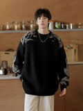 30.59Aidase Street Korean Retro New Contrast Color Sweater Men's Ins Youth Versatile Retro Y2K Loose Personalized Round Neck Sweater Top aidase-shop