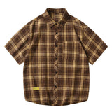 AIDASE  -  Mens Plaid Loose Label Short Sleeved Shirt Youth Fashion Cardigan Casual Shirt Chest Pocket Men'S Autumn Shirt aidase-shop