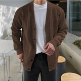 AIDASE  -  Fashionable V-Neck Knitwear Men's Loose Fit Solid Color Autumn New Style Casual Versatile Open Cardigan Sweater Jacket aidase-shop