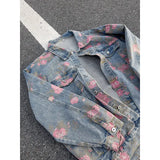 Aidase 2025 New Rose Print Denim Jackets for Men Women Vintage Jeans Coats Gothic Oversized Male's Casual Clothes