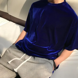 Aidase Mens T-Shirt Gold Velvet Casual T-Shirt Spring Autumn Fashion Personality Streetwear All-Match Solid Color Tops Men'S Clothing aidase-shop