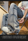 AIDASE  -  High Street Men Jeans Washed Wrinkle Design Denim Pants Trendy Loose Casual Straight Leg Trousers Summer New aidase-shop
