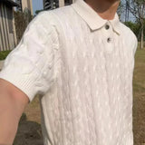AIDASE  -  American Style Knitted Polo Shirt Short Sleeve Loose Casual Summer T-Shirt for Men Trendy Korean Brand Versatile Top aidase-shop