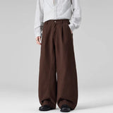 AIDASE  -  American New Fashion Men's Washed Cotton Solid Color Casual Trendy Daily Loose Simple Basic Wide Leg Trousers Male Pants aidase-shop