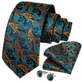 AIDASE  -  Teal Green Solid Paisley Wedding Tie For Men Fashion Design Quality Hanky Cufflink Men Gift Necktie Set aidase-shop