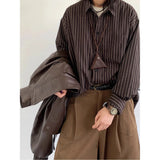 AIDASE  -  New Japanese Retro Vintage Striped Shirt Men Women Long Sleeve Loose Casual Oversized Blouse Spring Ins Trendy Top Streetwear aidase-shop