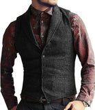 Aidase Grey Herringbone Men's Vests Lapel V Neck Wool Casual Formal Business Vest Slim Fit Gilet Waistcoat Groomman aidase-shop