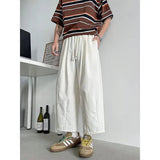 AIDASE  -  Summer Men's Linen Wide-Leg Cropped Pants High Waist Drawstring Casual Trousers aidase-shop