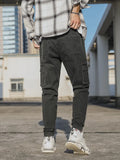 Aidase Spring Autumn Men's Jeans Multi-Pockets Work Wear Cargo Pants Black Blue Elastic Waist Denim Joggers Big Size Jean Trousers 8XL