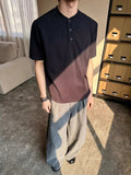 AIDASE  -  Light ey Knitted ort Sve Henry Collar T-irt for Men oulder Fit CleanFit Summer Faionable Casual Basic Sle aidase-shop