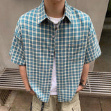 AIDASE  -  Vintage Y2K Style Plaid Shirts Men Streetwear Fashion Button-up Lapel Short Sleeve Shirt For Men's 2025 Summer New Casual Shirts aidase-shop