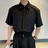 AIDASE  -  Niche Design Men's Shirts Turn-down Collar Solid Color Chic Button Short Sleeve Casual Single Breasted Male Tees New 9W3050 aidase-shop