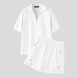AIDASE  -  Men Sets Solid Color Lapel Short Sleeve Shirt & Shorts Two Pieces Sets Summer Streetwear 2025 Loose Casual Men's Suits aidase-shop