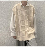 Aidase Spring Autumn Fashion Solid Casual Pullover Tess Vest Men Loose Knitted Top Student Preppy Style Sweater Gentle Retro Patchwork aidase-shop
