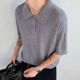AIDASE  -  Trendy Slim Short Sleeve Knit Mens Polo Shirts Vintage Twist Jacquard Knitted Polo Shirt For Men's Summer Fashion Lapel Pullover aidase-shop