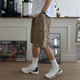 AIDASE  -  Korean Style Men's Cargo Shorts Solid Color Side Pocket Drawstring Straight Leg Elastic Waist Loose Male Bottom New aidase-shop
