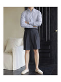 AIDASE  -  Summer Thin Naples Shorts Men British Style Paris Waist Buckle Button Straight  Knee Length Pants Vintage Business Casual Shorts aidase-shop