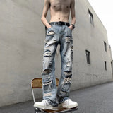 AIDASE  -  European and American High Street Spring and Autumn Vintage Destruction Washed Straight leg Jeans Couple Hip Hop Casual Pants aidase-shop
