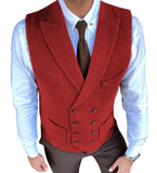 Aidase Men's Vest Casual Double Breasted Suit Vest Herringbone Pattern Notch Lapel Waistcoat for Groomsmen for Men Vest aidase-shop