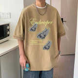 AIDASE  -  Dopamine Washed Letters Printed T-shirt Retro Niche Design Short-sleeved Trend Loose Casual Couple Models Half-sleeved aidase-shop