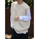 AIDASE  -  Autumn New Round Neck Sweater Vest for Men Korean Fashion Design Loose Casual Solid Color Knitted Sweater Vest Men and Women aidase-shop