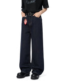 AIDASE  -  American High Street Redline Denim pants Men Spring Autumn Vintage Dark Straight Trousers Fashion Loose Back Paris Buckle Jeans aidase-shop