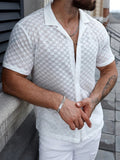 AIDASE  -  Fashion Mens Plaid Textured Knitted Shirt Tops Spring Summer Casual Mens Breathable Knit Shirts Stylish Men Short Sleeve Shirt aidase-shop