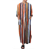AIDASE  -  Men's Muslim Long Sleeve Cotton Striped Robes Islamic Arabian Kaftan Suit Middle East Dubai Abaya Retro Spring Clothing 2025 New aidase-shop