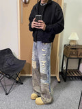 AIDASE  -  American Hip Hop Y2k Clothes Vintage Pants Design Camo Patchwork Jeans Men's Casual Straight Leg Pants designer clothes men aidase-shop