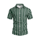 AIDASE  -  Summer New Men's Short Sleeve Shirt Beach Vacation Striped Casual Slim Fit Fashionable Collared T-Shirt for Men aidase-shop