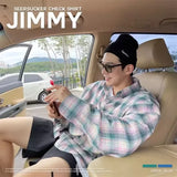 Aidase Over Size. American Retro Plaid Shirt Coat, Men's Fashion Brand Loose Leisure All-Matching Couple Long Sleeve Top, Pink Shirt aidase-shop