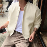 AIDASE  -  Men Jackets Solid Color Stand Collar Long Sleeve Button Men Coats Streetwear Loose Korean Style Fashion Casual Outerwear aidase-shop