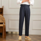Aidase Linen Cotton High Waist Straight Casual Pants Men Versatile Naples Gentleman Pleated Pants High Quality Italian Dress Trousers aidase-shop