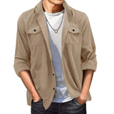 AIDASE  -  Fashion Suede Shirt for Men's Clothing Spring Autumn Casual Solid Color Pocket Long Sleeves Turn-down Collar Coats Loose Tops aidase-shop