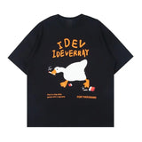 AIDASE  -  Cartoon Smoking Goose Print T-shirt Short Sleeved Round Neck Youth Loose Fitting Top Tees Men Women Unisex Couple Cotton T-shirt aidase-shop