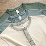 AIDASE  -  Three Needle American Retro Heavy T-shirt Men's Amikaji Pure Cotton Tube Weaving T-shirt Henry Collar Unisex Short Sleeved Shirt