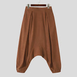 AIDASE  -  Men Harem Pants Solid Color Elastic Waist Joggers Casual Drop-crotch Pants Men Streetwear Fashion Loose Trousers aidase-shop