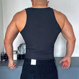 Aidase  Sexy Vest Men Sleeveless Half Open Zipper Slim T-shirt Spring Summer Fitness Muscles Sport Training Tight Fit Tank Top Clothing